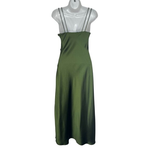 Zara Midi Satin Slip Dress Jewel Straps Ruched Party Fall Moss Green XS - Picture 9 of 14